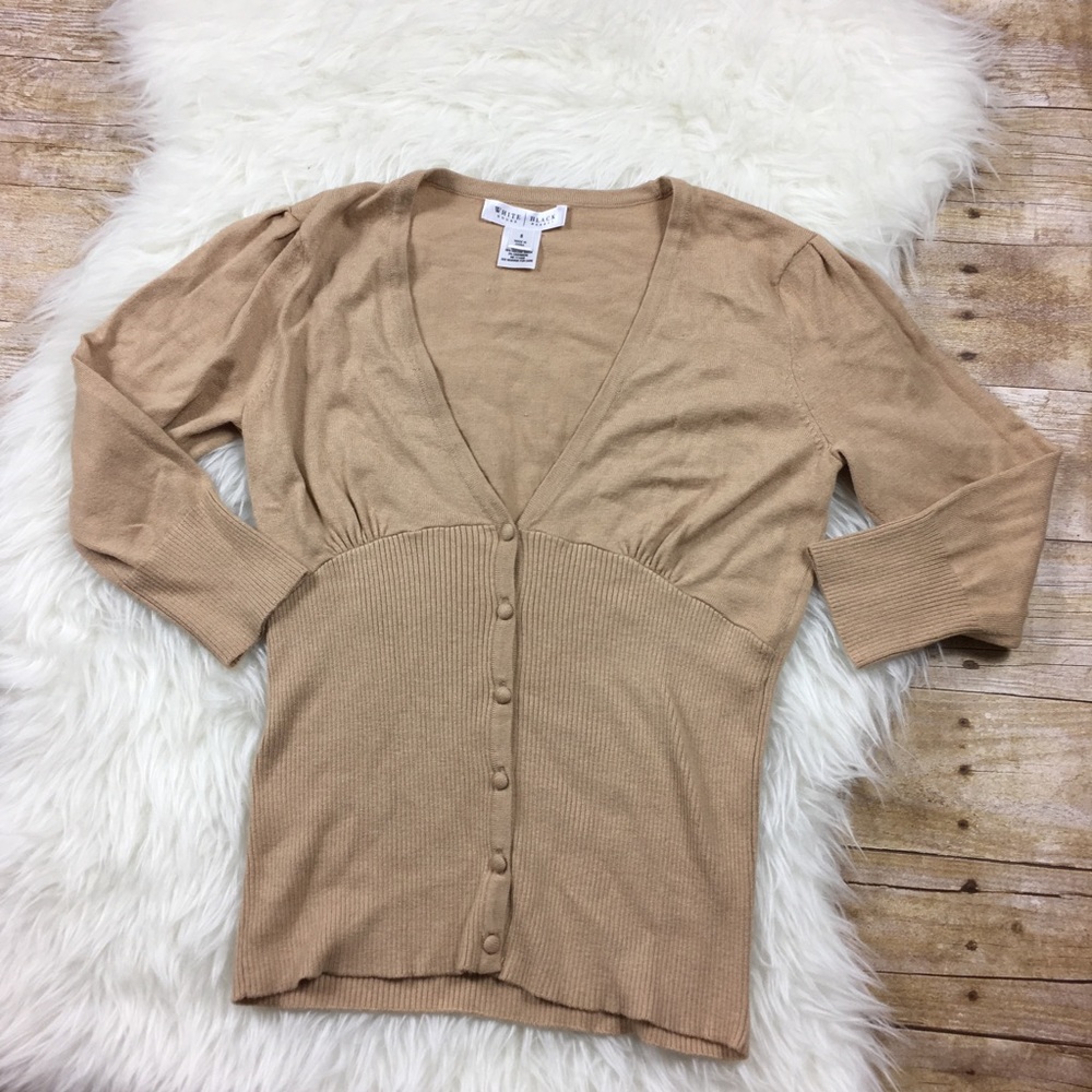 WHBM Tan V Neck Button Up Cashmere Nylon Cardigan